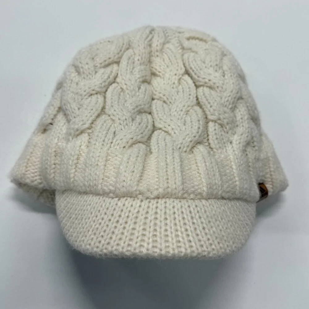 Adidas Climawarm Cable Knit Beanie Hat‎ Brim White Lined Winter Acrylic Womens